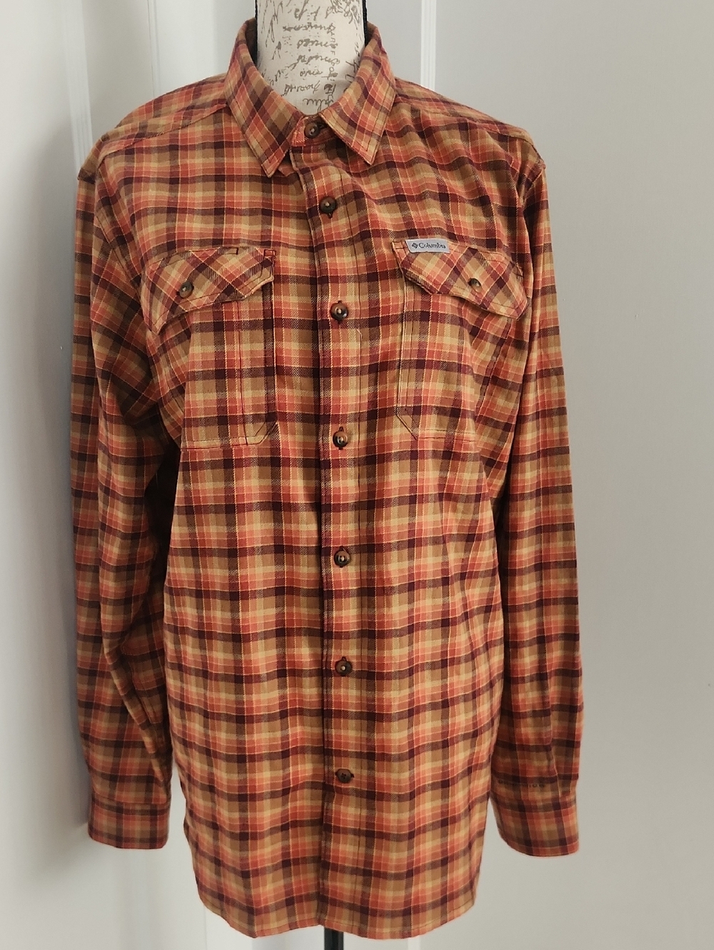 Columbia Men's Plaid Shirt - Rust, Mustard & Brown